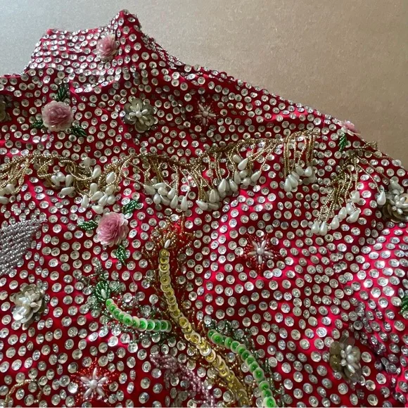 Vintage Custom Handmade Fully Beaded Sequined Traditional Chinese Wedding Dress - Picture 14 of 15